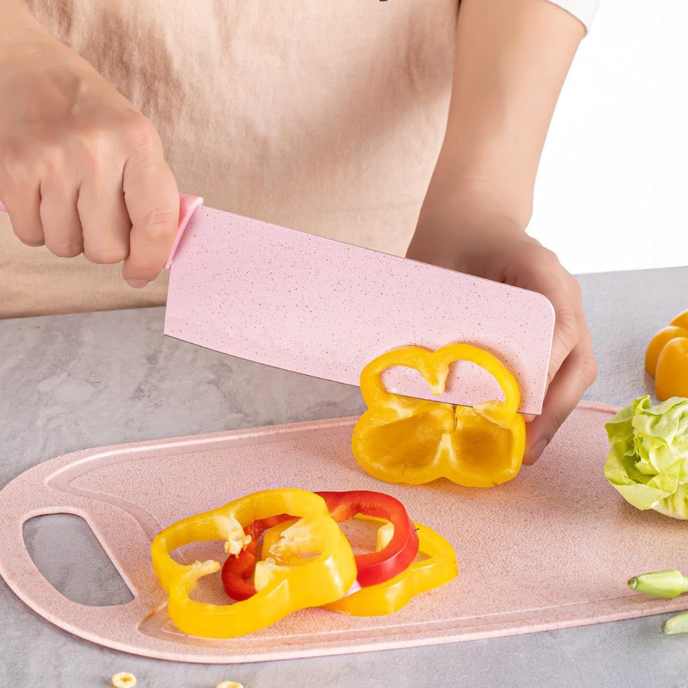 Set X7 Utensilios Cuchillos Cocina Rosa
